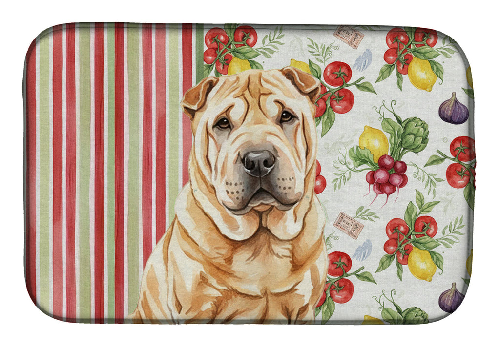 Red Shar Pei Vegetables Dish Drying Mat Absorbent Dish Drying Mat Pad for Kitchen Counter Dish Drainer Mat for Countertop, 14 x 21", Multicolor