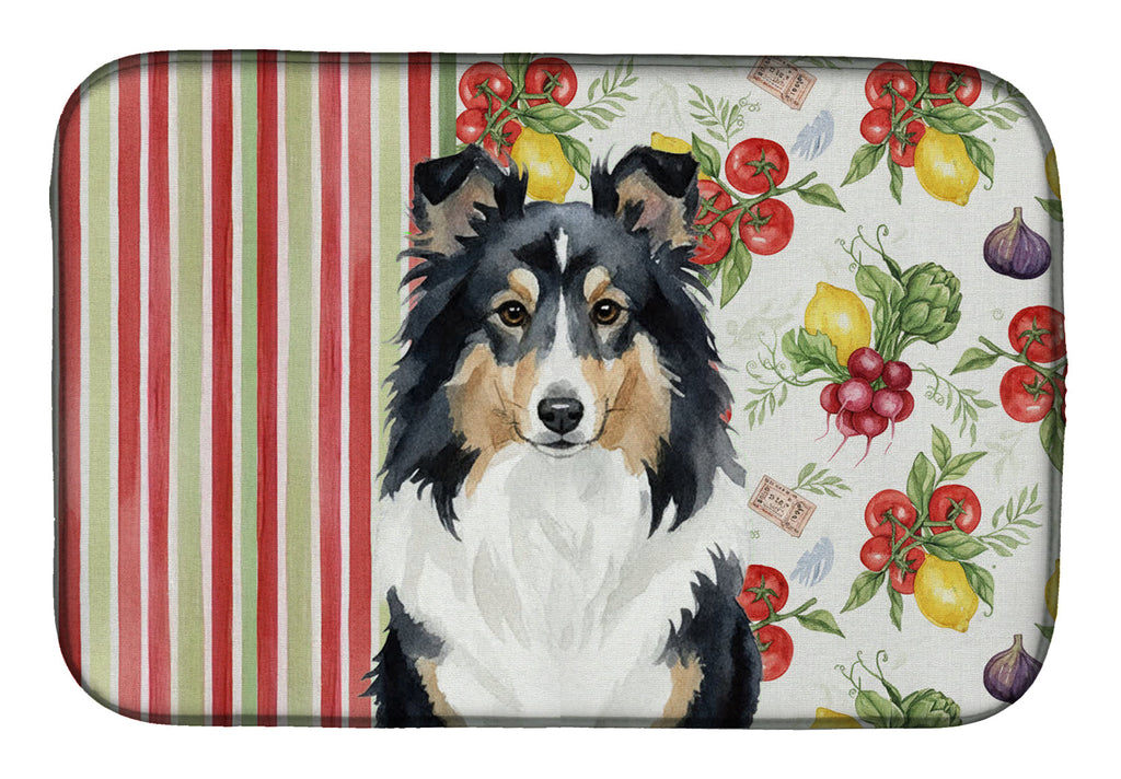 Tricolor Sheltie Vegetables Dish Drying Mat Absorbent Dish Drying Mat Pad for Kitchen Counter Dish Drainer Mat for Countertop, 14 x 21", Multicolor