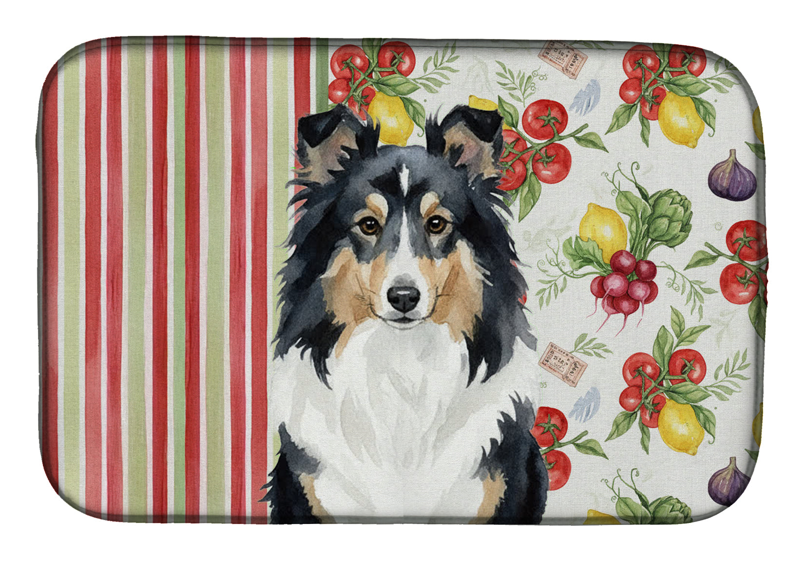 Tricolor Sheltie Vegetables Dish Drying Mat Absorbent Dish Drying Mat Pad for Kitchen Counter Dish Drainer Mat for Countertop, 14 x 21", Multicolor