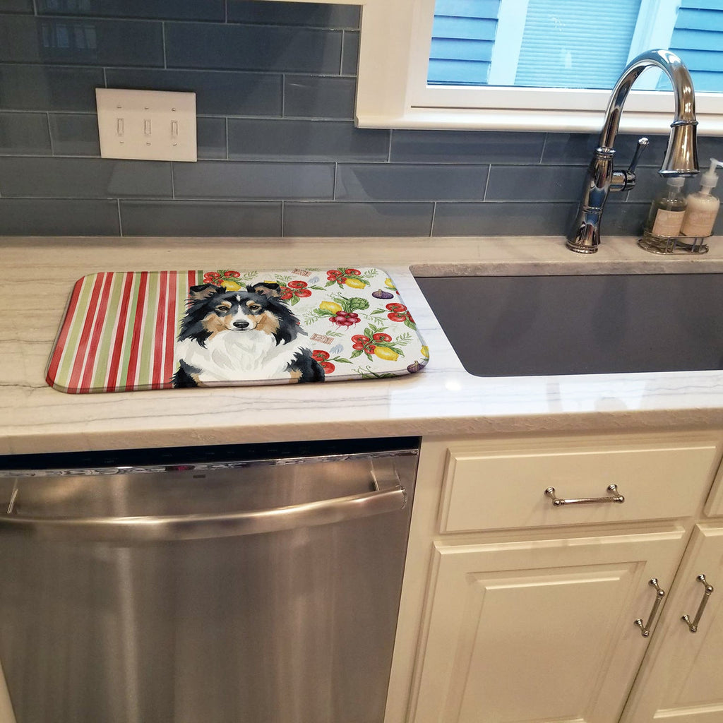 Tricolor Sheltie Vegetables Dish Drying Mat Absorbent Dish Drying Mat Pad for Kitchen Counter Dish Drainer Mat for Countertop, 14 x 21", Multicolor