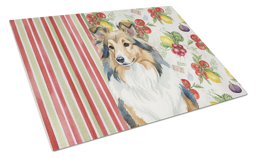 Sable Sheltie Vegetables Cutting Board Tempered Glass Kitchen Cutting Surface, Heat Resistant Chopping, Non-Slip Feet, Food Prep & Serving