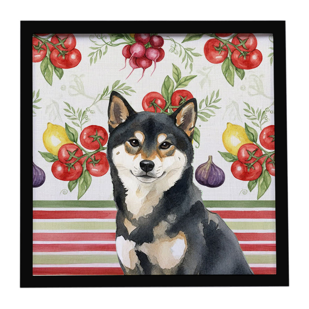 Black and Tan Shiba Inu Vegetables Framed Metal Print Bathroom, Kitchen, Office, Home Decor Wall Art Ready to Hang, Square, 8X8