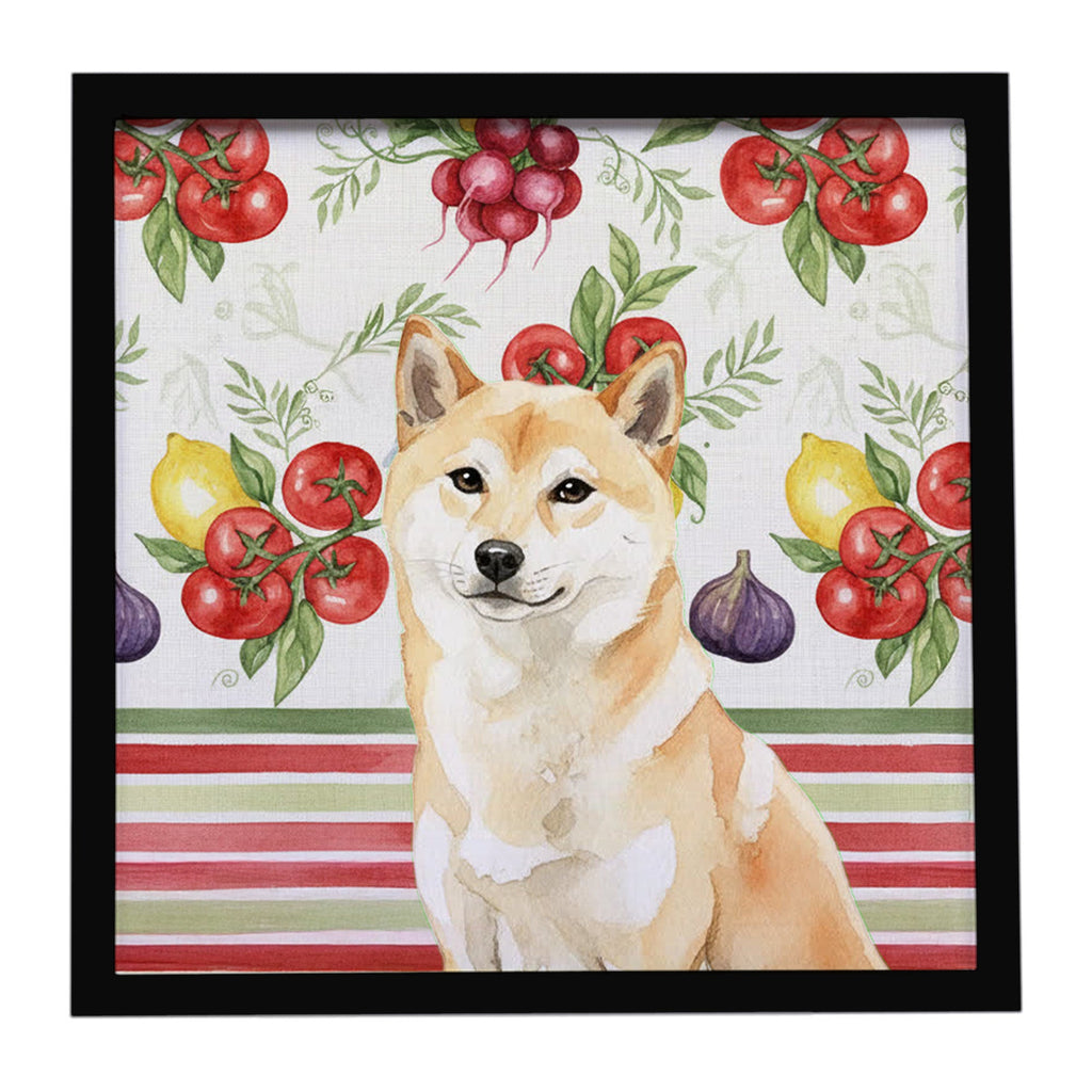 Cream Shiba Inu Vegetables Framed Metal Print Bathroom, Kitchen, Office, Home Decor Wall Art Ready to Hang, Square, 8X8