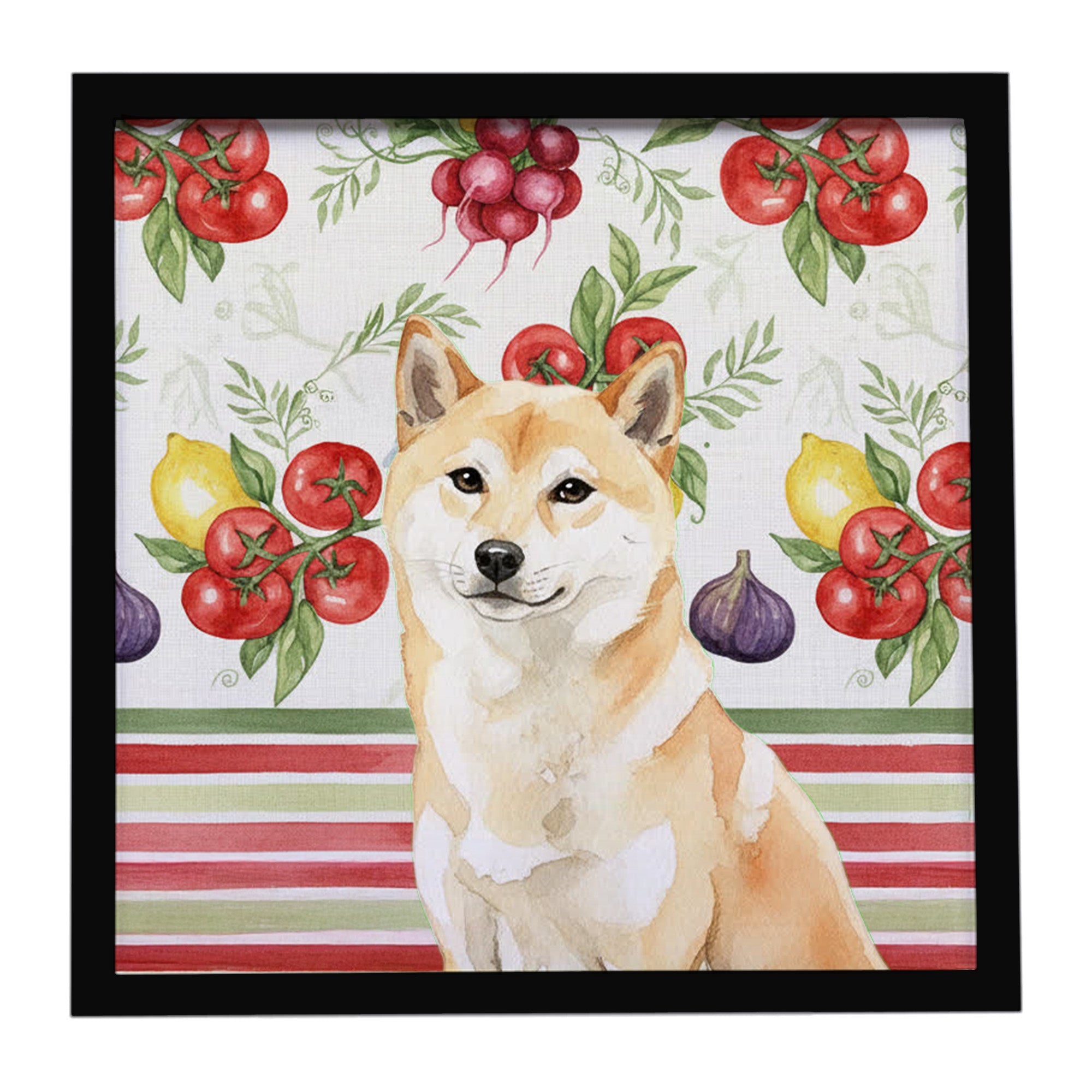 Cream Shiba Inu Vegetables Framed Metal Print Bathroom, Kitchen, Office, Home Decor Wall Art Ready to Hang, Square, 8X8