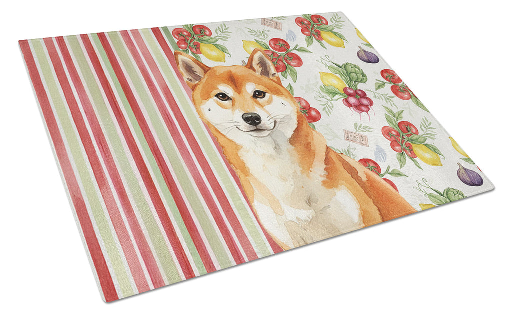 Red Shiba Inu Vegetables Cutting Board Tempered Glass Kitchen Cutting Surface, Heat Resistant Chopping, Non-Slip Feet, Food Prep & Serving