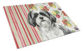 Black and White Shih Tzu Vegetables Cutting Board Tempered Glass Kitchen Cutting Surface, Heat Resistant Chopping, Non-Slip Feet, Food Prep & Serving