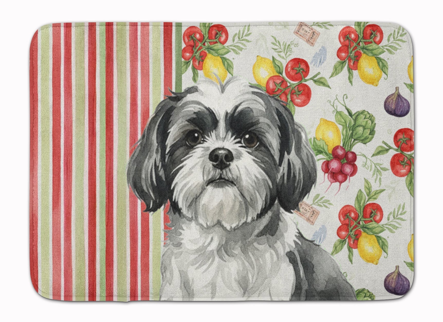 Black and White Shih Tzu Vegetables Memory Foam Kitchen Mat Machine Washable Anti-Fatigue Cushion Comfort Bath or Kitchen Rug
