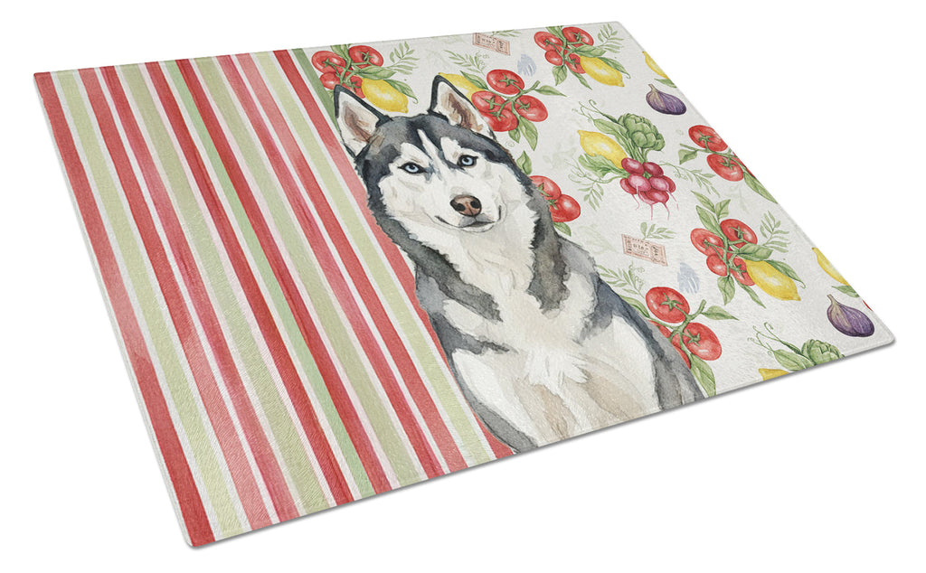 Siberian Husky Vegetables Cutting Board Tempered Glass Kitchen Cutting Surface, Heat Resistant Chopping, Non-Slip Feet, Food Prep & Serving
