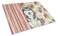 Siberian Husky Vegetables Cutting Board Tempered Glass Kitchen Cutting Surface, Heat Resistant Chopping, Non-Slip Feet, Food Prep & Serving