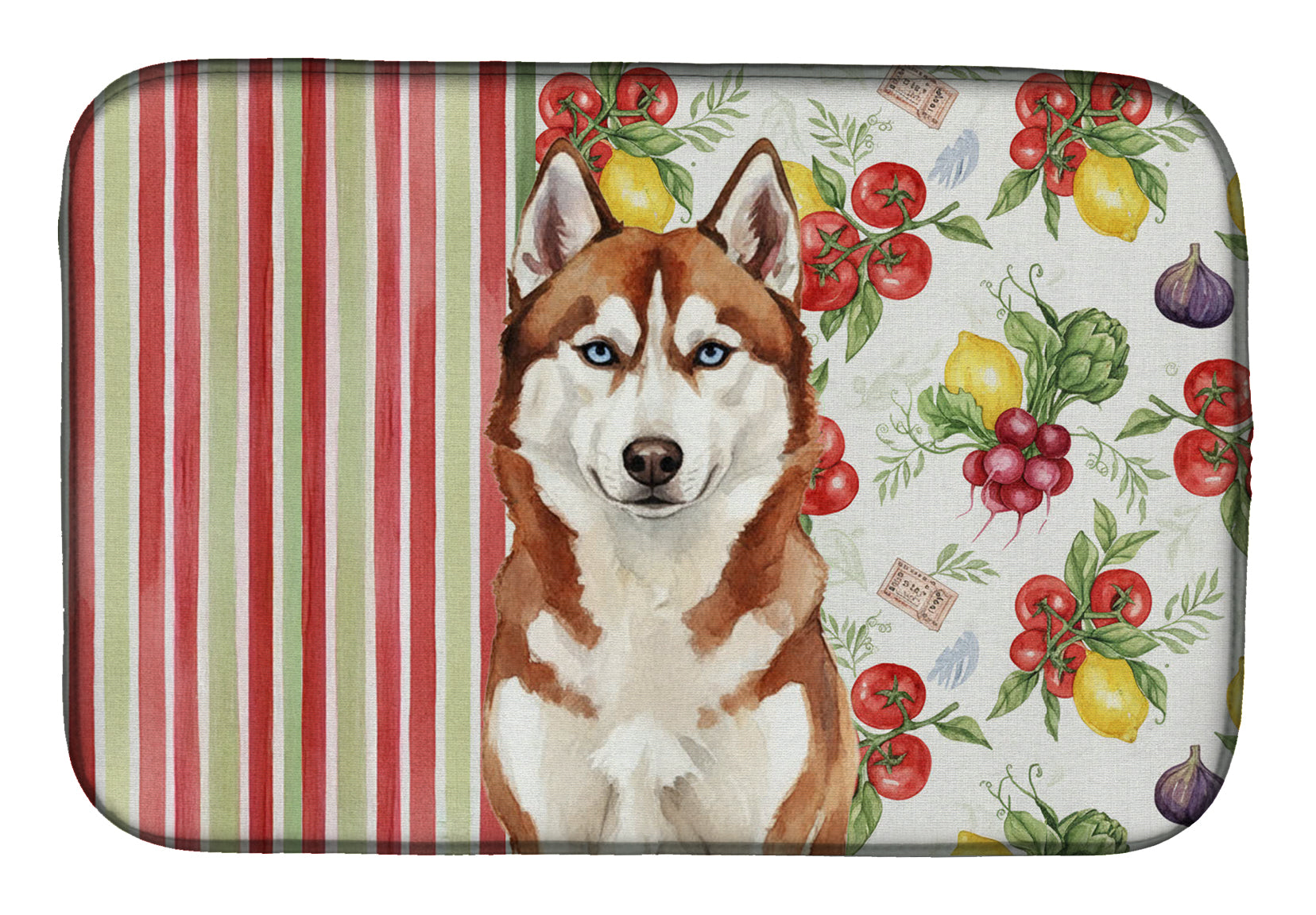 Red and White Siberian Husky Vegetables Dish Drying Mat Absorbent Dish Drying Mat Pad for Kitchen Counter Dish Drainer Mat for Countertop, 14 x 21", Multicolor