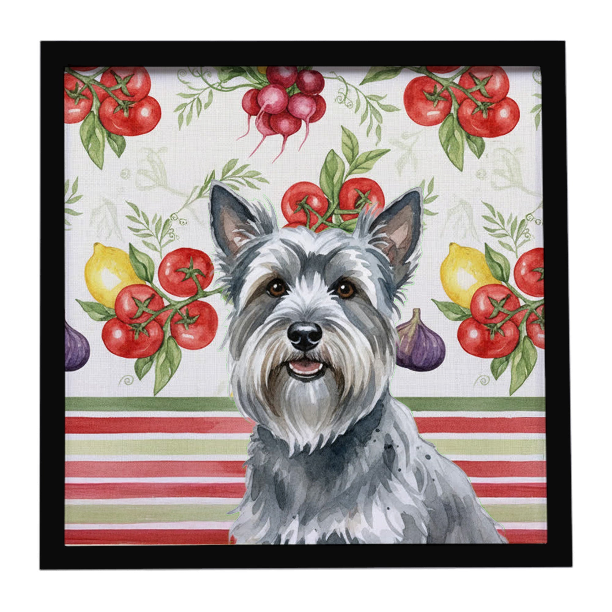 Gray Skye Terrier Vegetables Framed Metal Print Bathroom, Kitchen, Office, Home Decor Wall Art Ready to Hang, Square, 8X8
