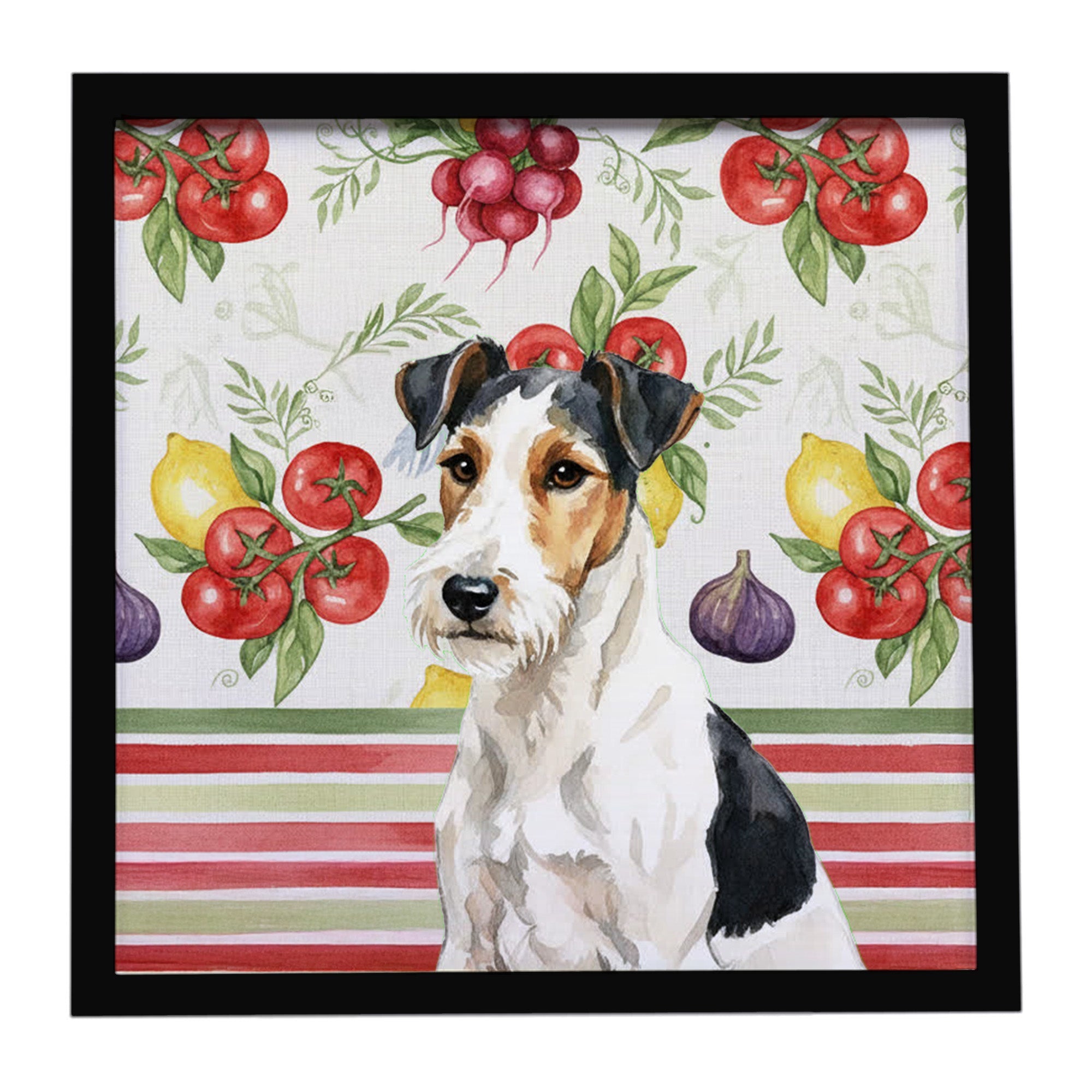 Smooth Fox Terrier Vegetables Framed Metal Print Bathroom, Kitchen, Office, Home Decor Wall Art Ready to Hang, Square, 8X8