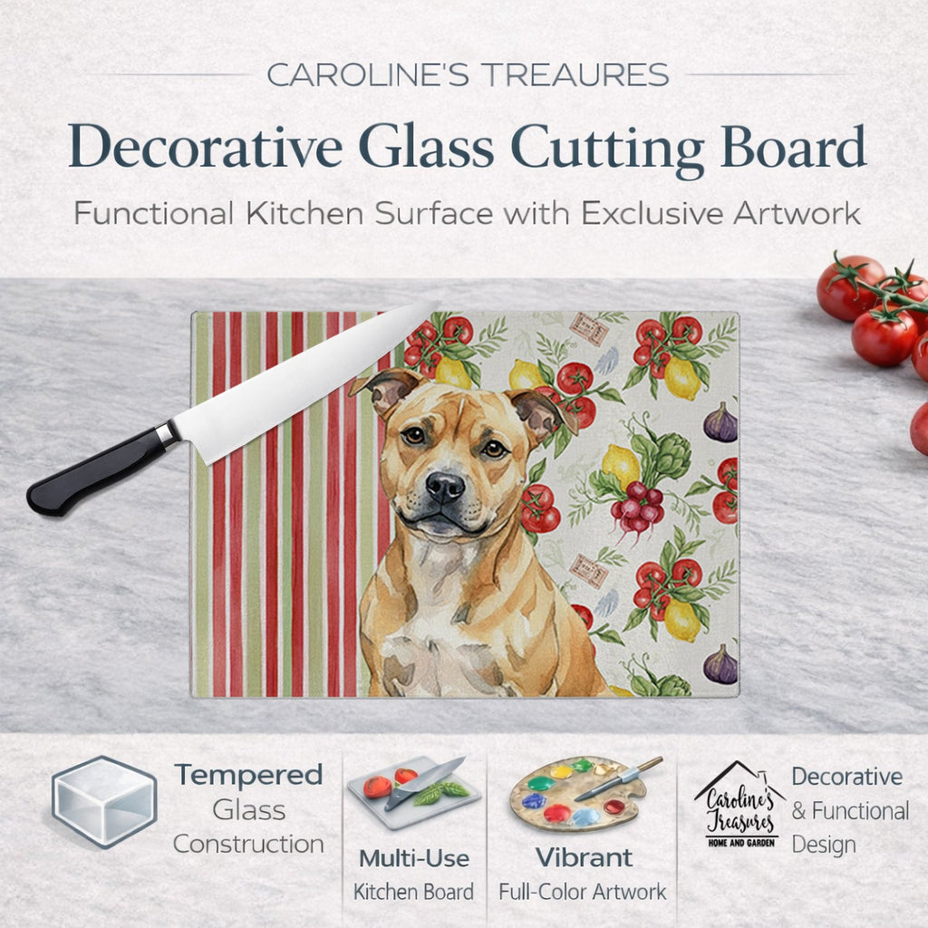 Fawn Staffordshire Bull Terrier Vegetables Cutting Board Tempered Glass Kitchen Cutting Surface, Heat Resistant Chopping, Non-Slip Feet, Food Prep & Serving