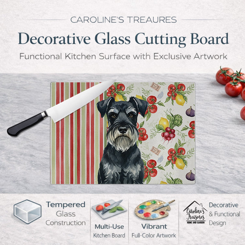 Standard Schnauzer Vegetables Cutting Board Tempered Glass Kitchen Cutting Surface, Heat Resistant Chopping, Non-Slip Feet, Food Prep & Serving