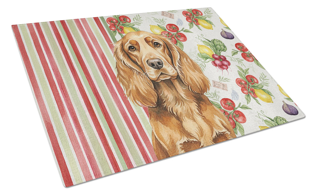 Sussex Spaniel Vegetables Cutting Board Tempered Glass Kitchen Cutting Surface, Heat Resistant Chopping, Non-Slip Feet, Food Prep & Serving