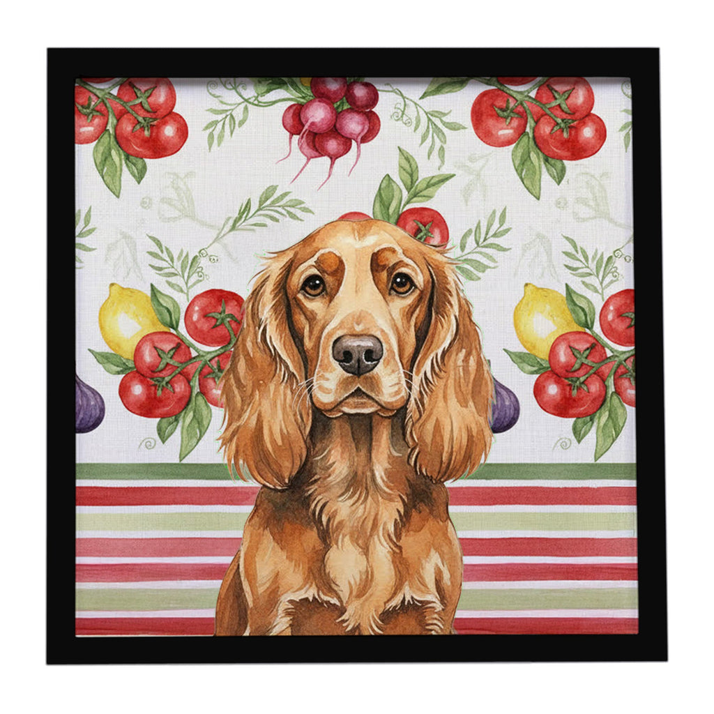 Sussex Spaniel Vegetables Framed Metal Print Bathroom, Kitchen, Office, Home Decor Wall Art Ready to Hang, Square, 8X8