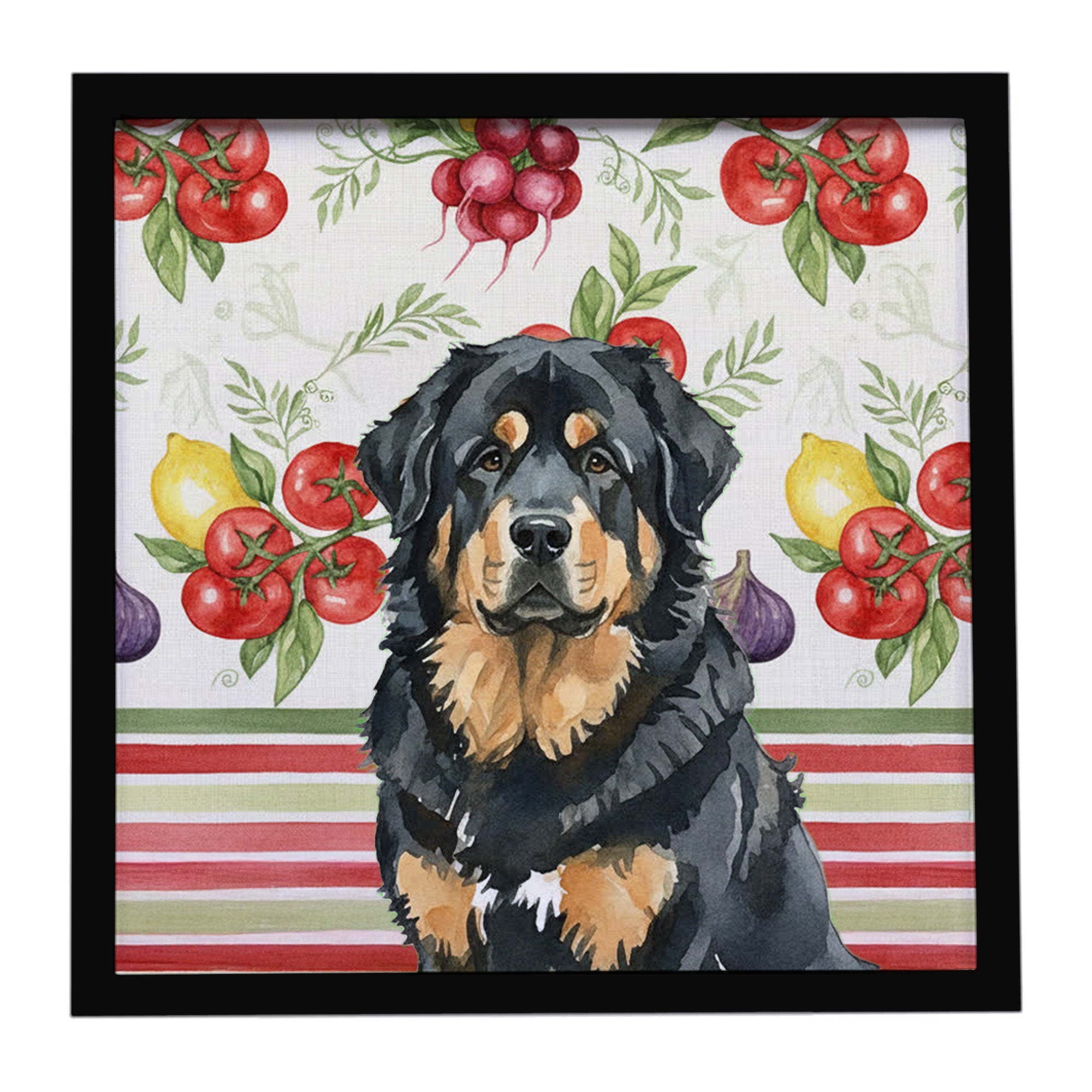 Black and Tan Tibetan Mastiff Vegetables Framed Metal Print Bathroom, Kitchen, Office, Home Decor Wall Art Ready to Hang, Square, 8X8