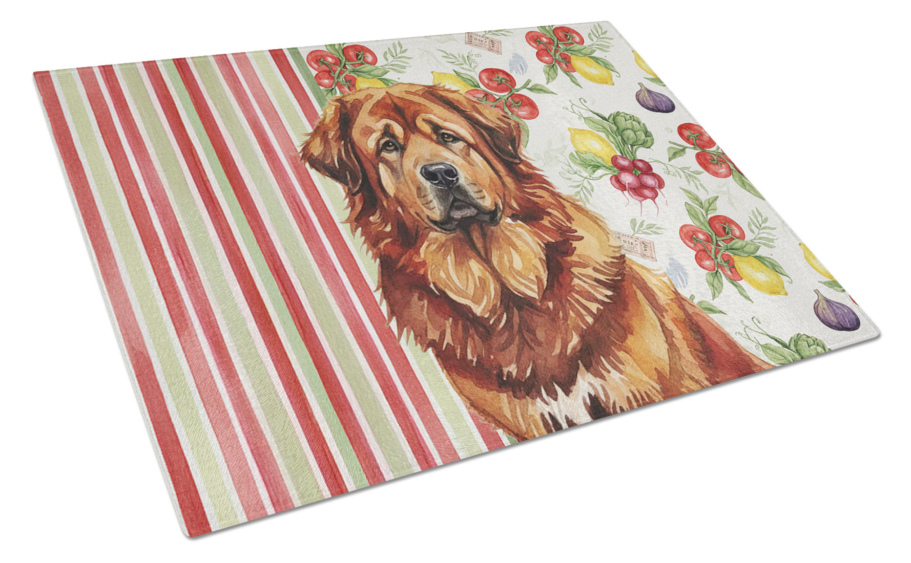 Red Gold Tibetan Mastiff Vegetables Cutting Board Tempered Glass Kitchen Cutting Surface, Heat Resistant Chopping, Non-Slip Feet, Food Prep & Serving