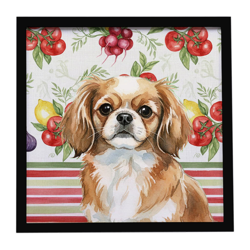 Tibetan Spaniel Vegetables Framed Metal Print Bathroom, Kitchen, Office, Home Decor Wall Art Ready to Hang, Square, 8X8