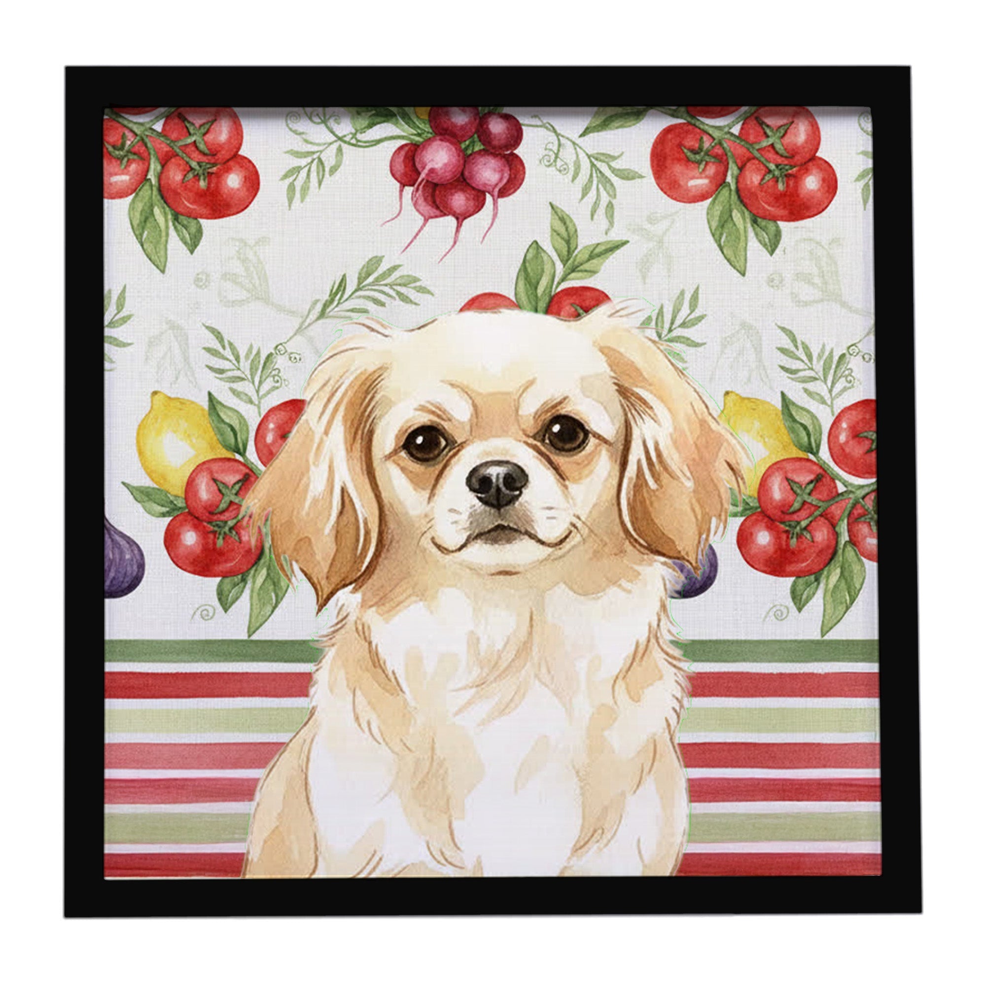 Cream Tibetan Spaniel Vegetables Framed Metal Print Bathroom, Kitchen, Office, Home Decor Wall Art Ready to Hang, Square, 8X8