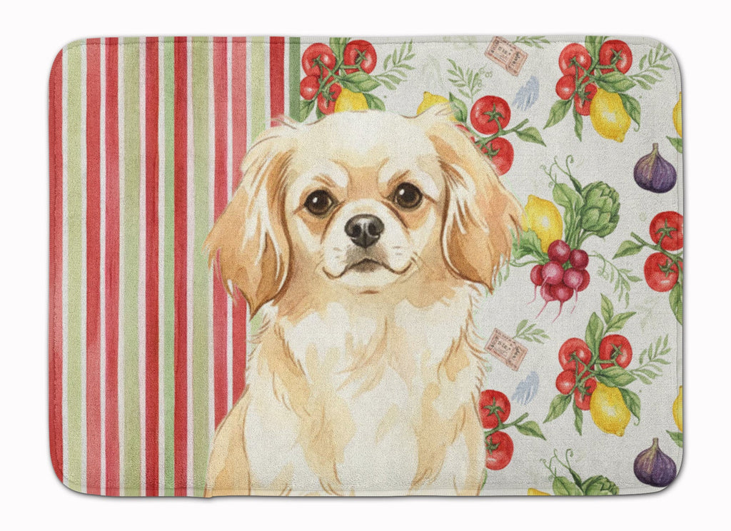 Cream Tibetan Spaniel Vegetables Memory Foam Kitchen Mat Machine Washable Anti-Fatigue Cushion Comfort Bath or Kitchen Rug