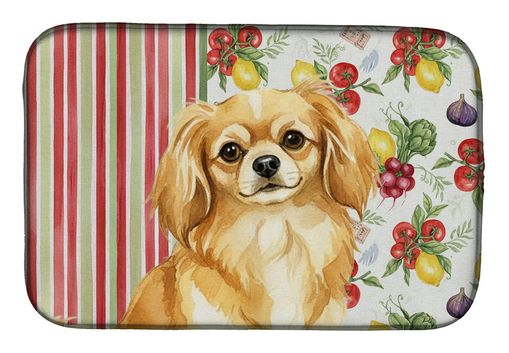 Gold Tibetan Spaniel Vegetables Dish Drying Mat Absorbent Dish Drying Mat Pad for Kitchen Counter Dish Drainer Mat for Countertop, 14 x 21", Multicolor