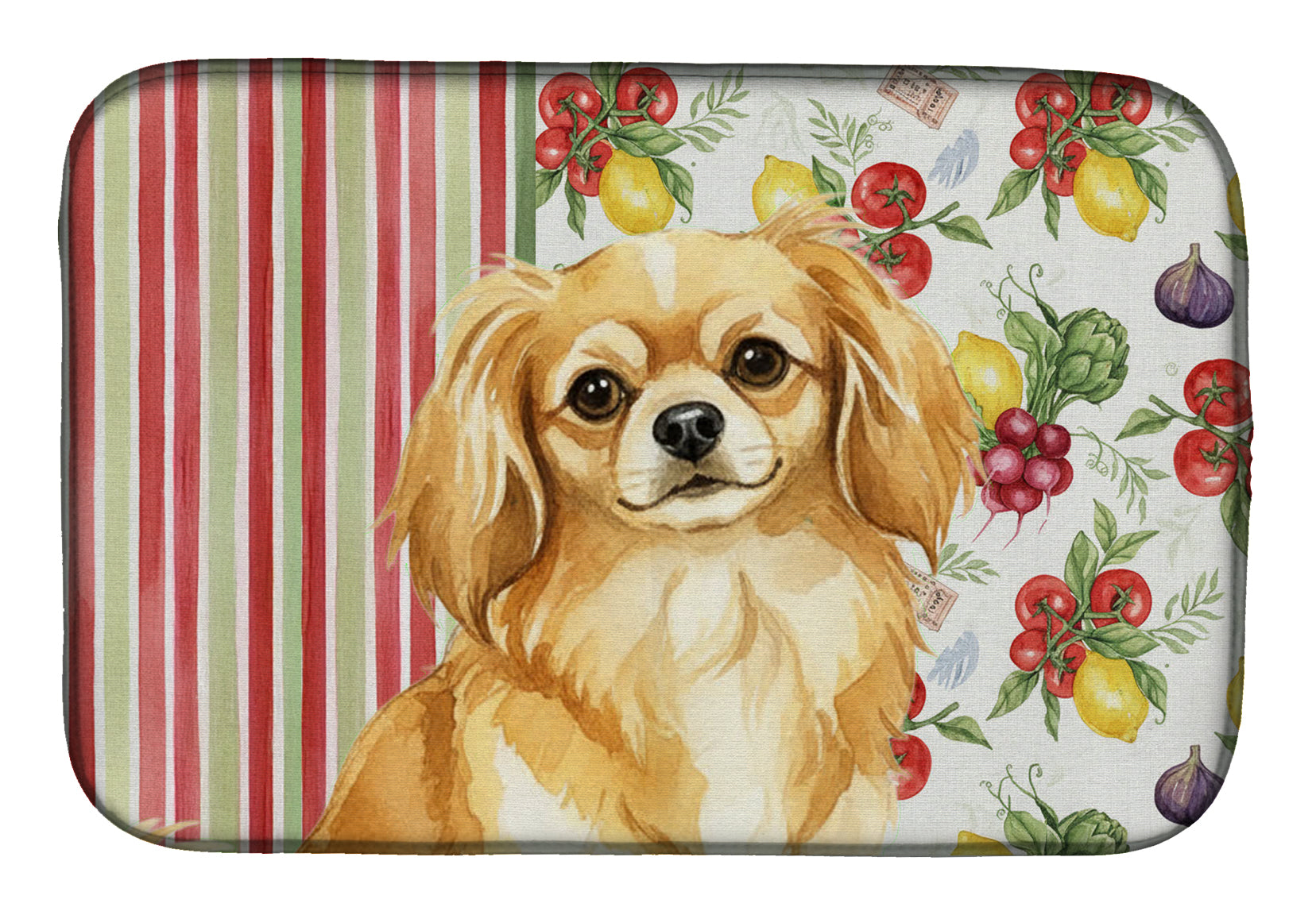 Gold Tibetan Spaniel Vegetables Dish Drying Mat Absorbent Dish Drying Mat Pad for Kitchen Counter Dish Drainer Mat for Countertop, 14 x 21", Multicolor