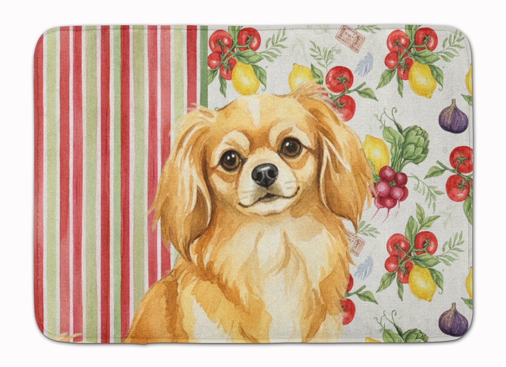 Gold Tibetan Spaniel Vegetables Memory Foam Kitchen Mat Machine Washable Anti-Fatigue Cushion Comfort Bath or Kitchen Rug
