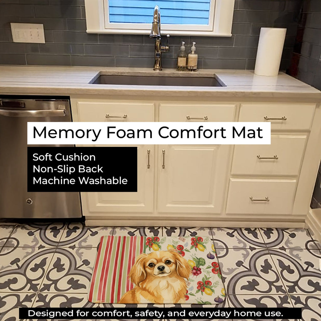 Gold Tibetan Spaniel Vegetables Memory Foam Kitchen Mat Machine Washable Anti-Fatigue Cushion Comfort Bath or Kitchen Rug