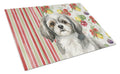Grey and White Tibetan Spaniel Vegetables Cutting Board Tempered Glass Kitchen Cutting Surface, Heat Resistant Chopping, Non-Slip Feet, Food Prep & Serving