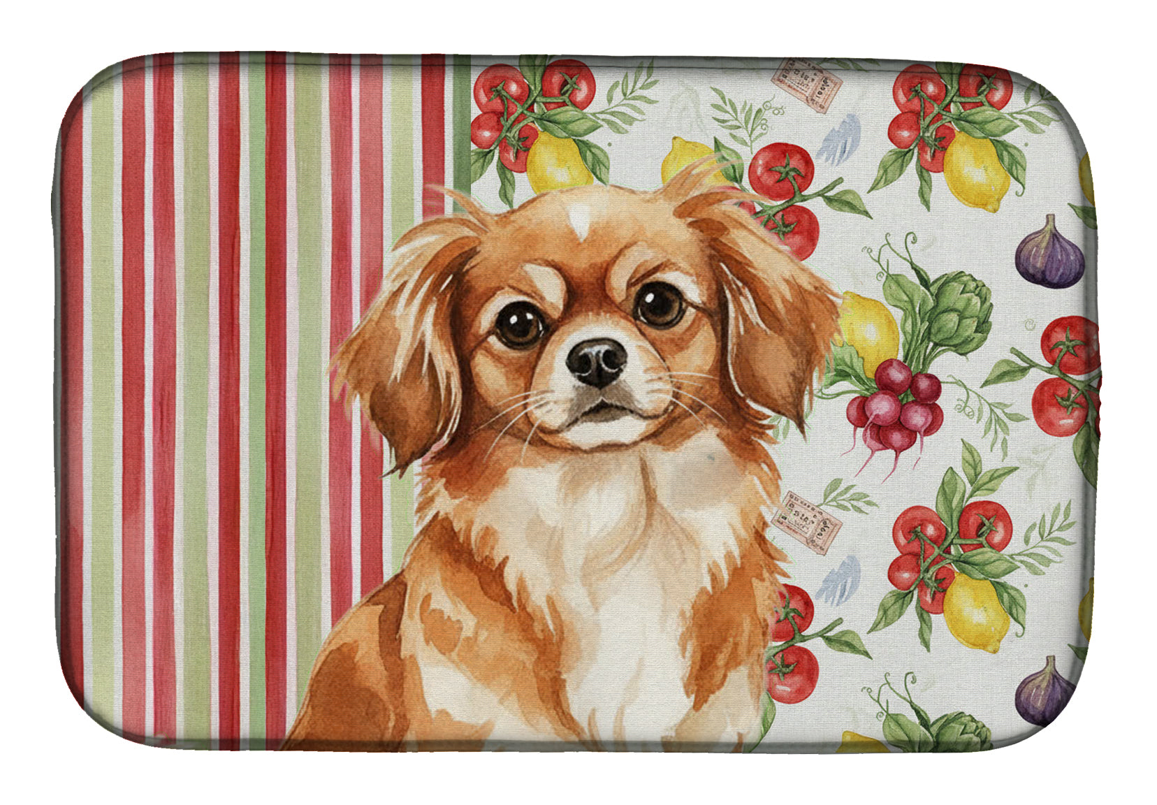 Red Tibetan Spaniel Vegetables Dish Drying Mat Absorbent Dish Drying Mat Pad for Kitchen Counter Dish Drainer Mat for Countertop, 14 x 21", Multicolor