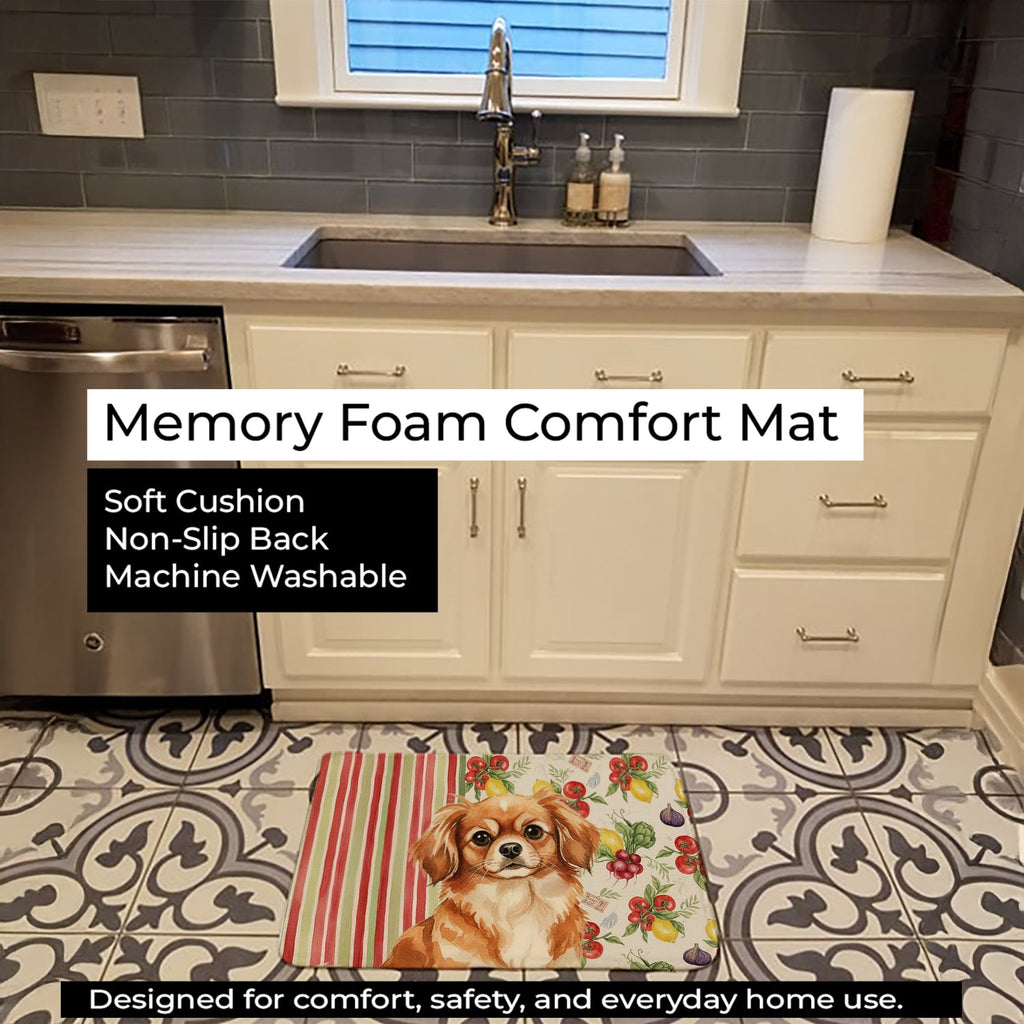 Red Tibetan Spaniel Vegetables Memory Foam Kitchen Mat Machine Washable Anti-Fatigue Cushion Comfort Bath or Kitchen Rug