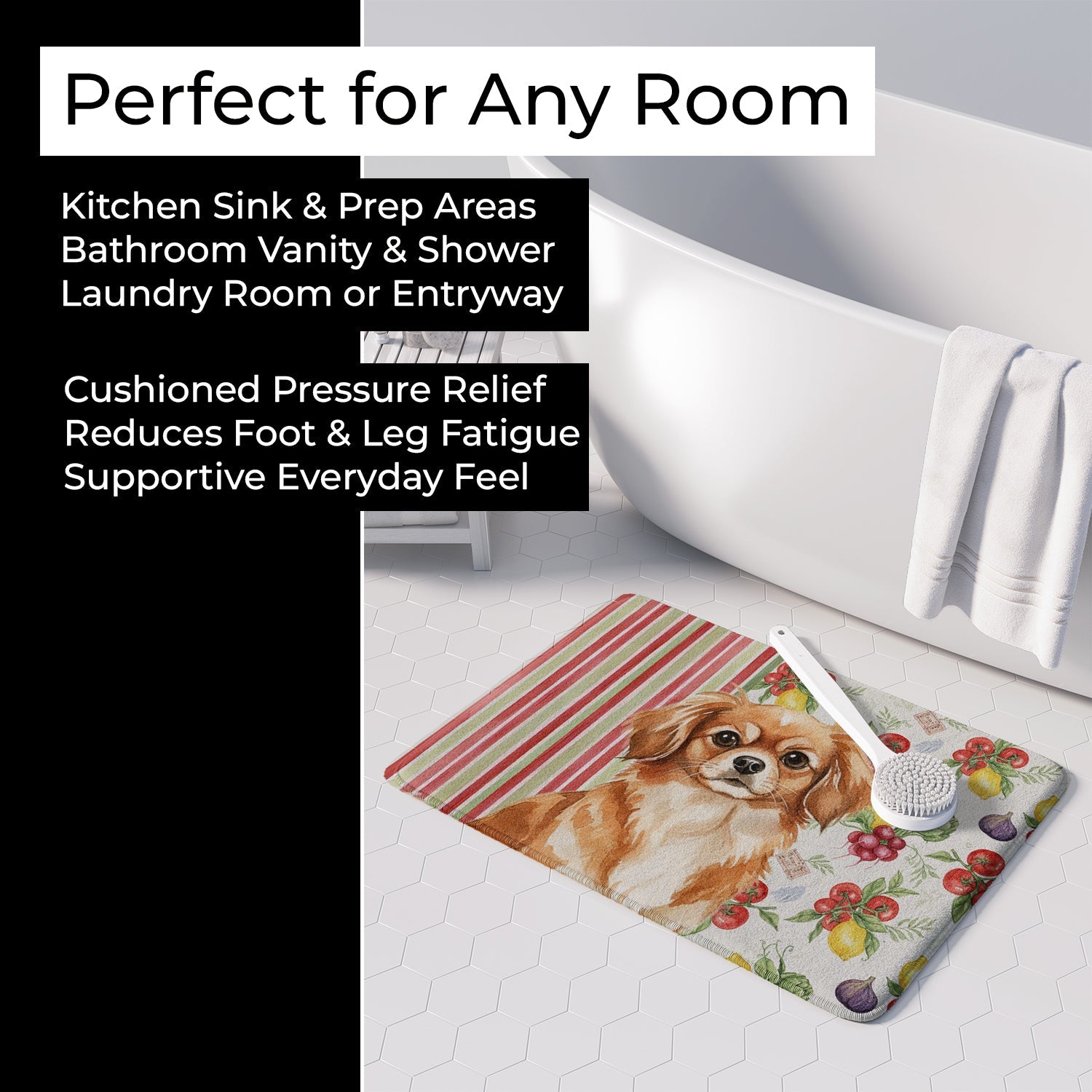 Red Tibetan Spaniel Vegetables Memory Foam Kitchen Mat Machine Washable Anti-Fatigue Cushion Comfort Bath or Kitchen Rug