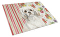 White Tibetan Spaniel Vegetables Cutting Board Tempered Glass Kitchen Cutting Surface, Heat Resistant Chopping, Non-Slip Feet, Food Prep & Serving