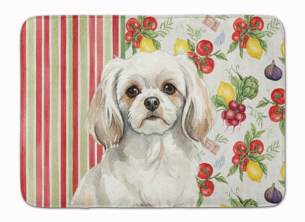 White Tibetan Spaniel Vegetables Memory Foam Kitchen Mat Machine Washable Anti-Fatigue Cushion Comfort Bath or Kitchen Rug