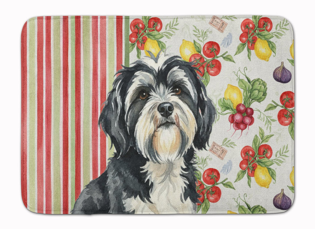Black and White Tibetan Terrier Vegetables Memory Foam Kitchen Mat Machine Washable Anti-Fatigue Cushion Comfort Bath or Kitchen Rug