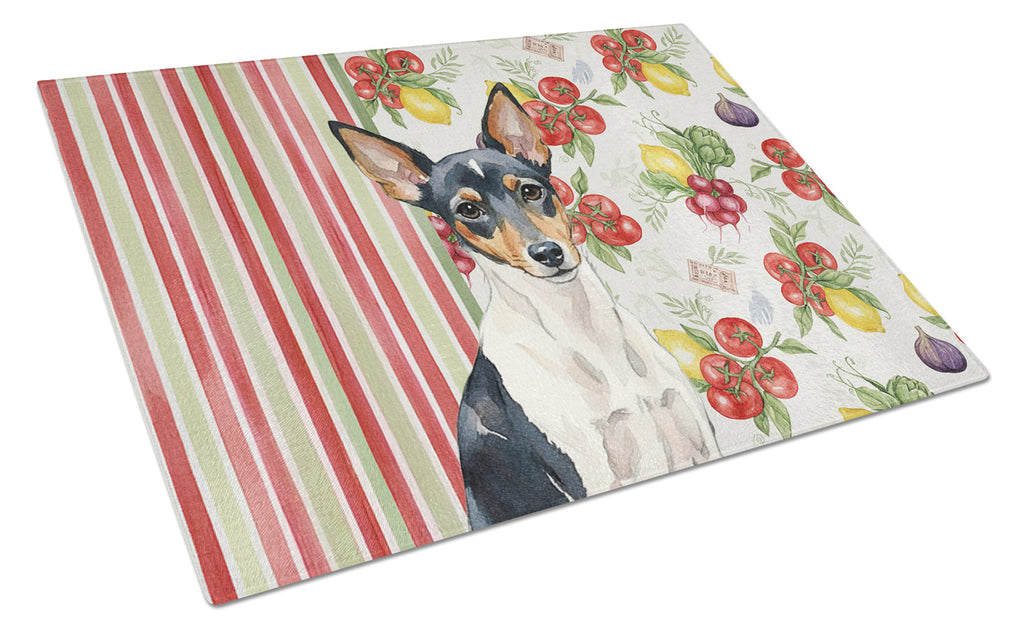 Toy Fox Terrier Vegetables Cutting Board Tempered Glass Kitchen Cutting Surface, Heat Resistant Chopping, Non-Slip Feet, Food Prep & Serving