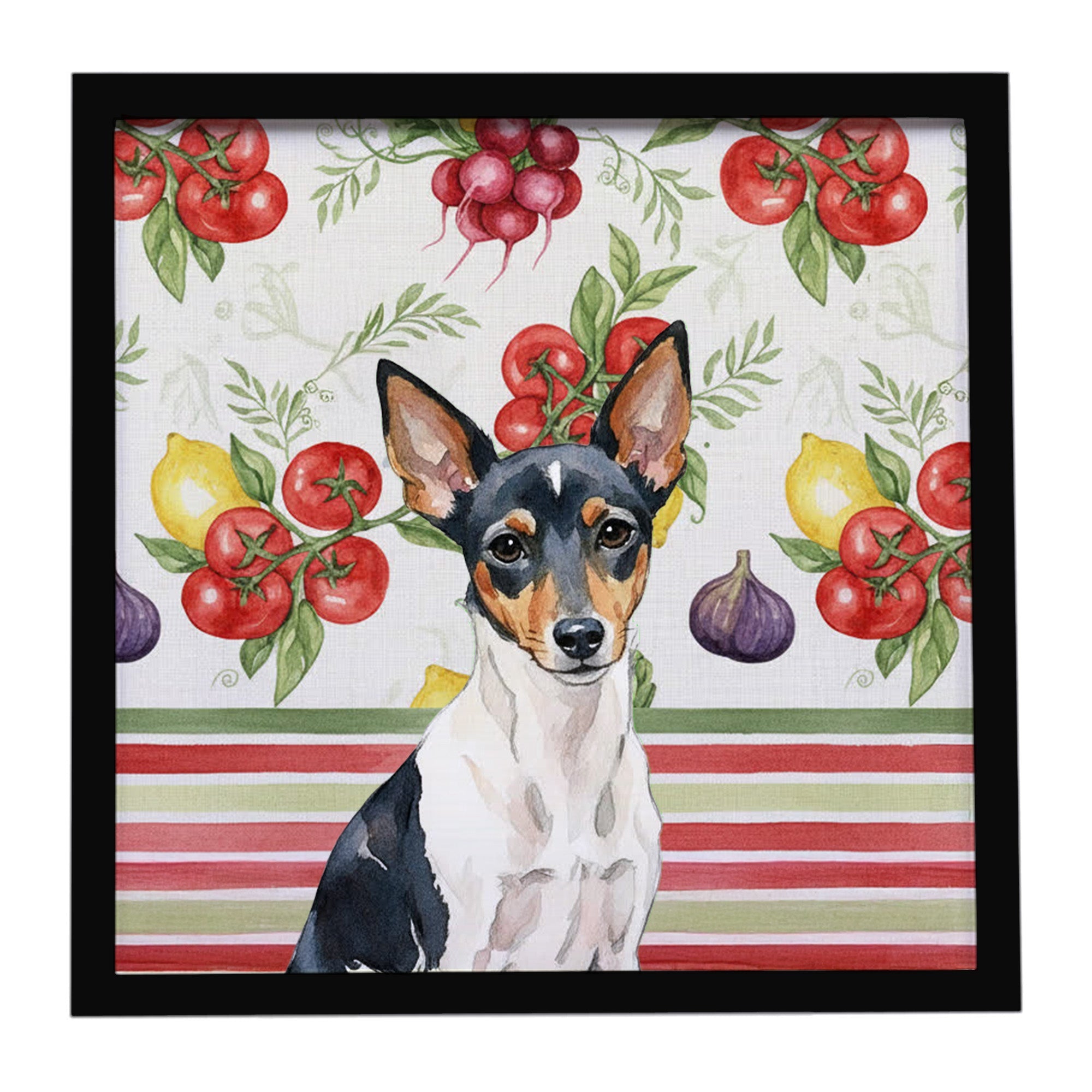 Toy Fox Terrier Vegetables Framed Metal Print Bathroom, Kitchen, Office, Home Decor Wall Art Ready to Hang, Square, 8X8