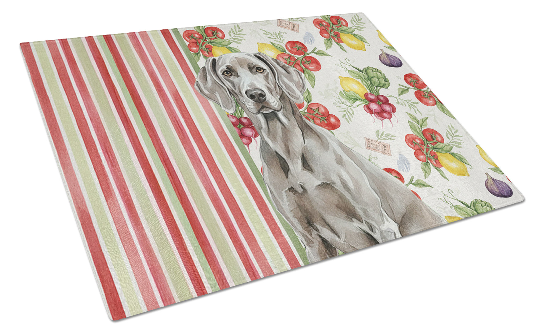 Weimaraner Vegetables Cutting Board Tempered Glass Kitchen Cutting Surface, Heat Resistant Chopping, Non-Slip Feet, Food Prep & Serving