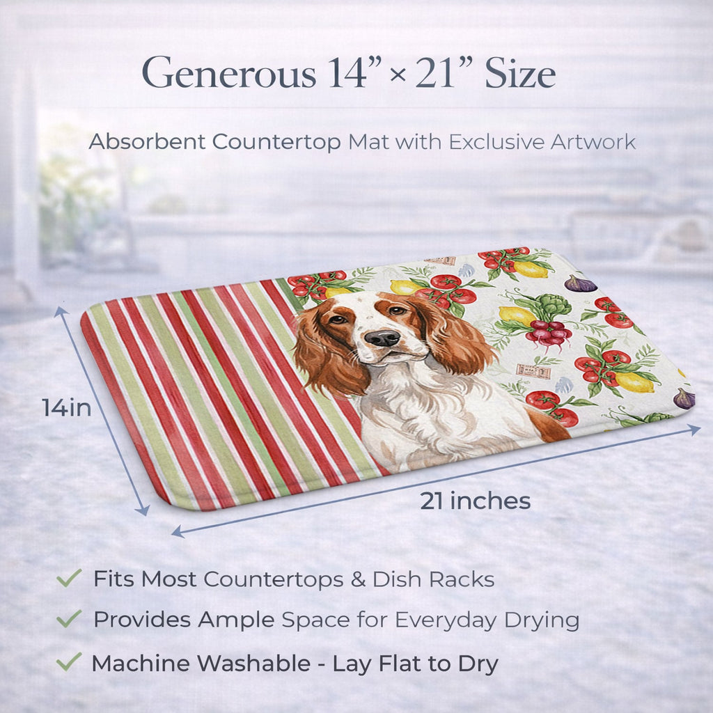 Welsh Springer Spaniel Vegetables Dish Drying Mat Absorbent Dish Drying Mat Pad for Kitchen Counter Dish Drainer Mat for Countertop, 14 x 21", Multicolor