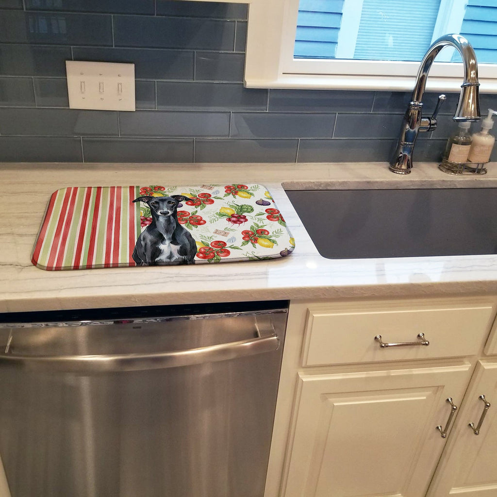 Black Whippet Vegetables Dish Drying Mat Absorbent Dish Drying Mat Pad for Kitchen Counter Dish Drainer Mat for Countertop, 14 x 21", Multicolor