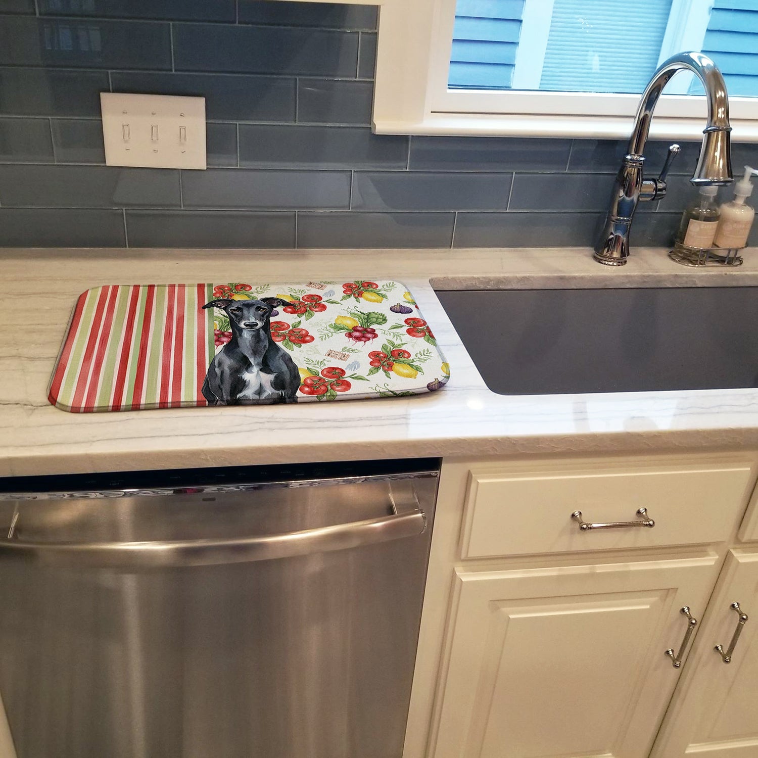 Black Whippet Vegetables Dish Drying Mat Absorbent Dish Drying Mat Pad for Kitchen Counter Dish Drainer Mat for Countertop, 14 x 21", Multicolor
