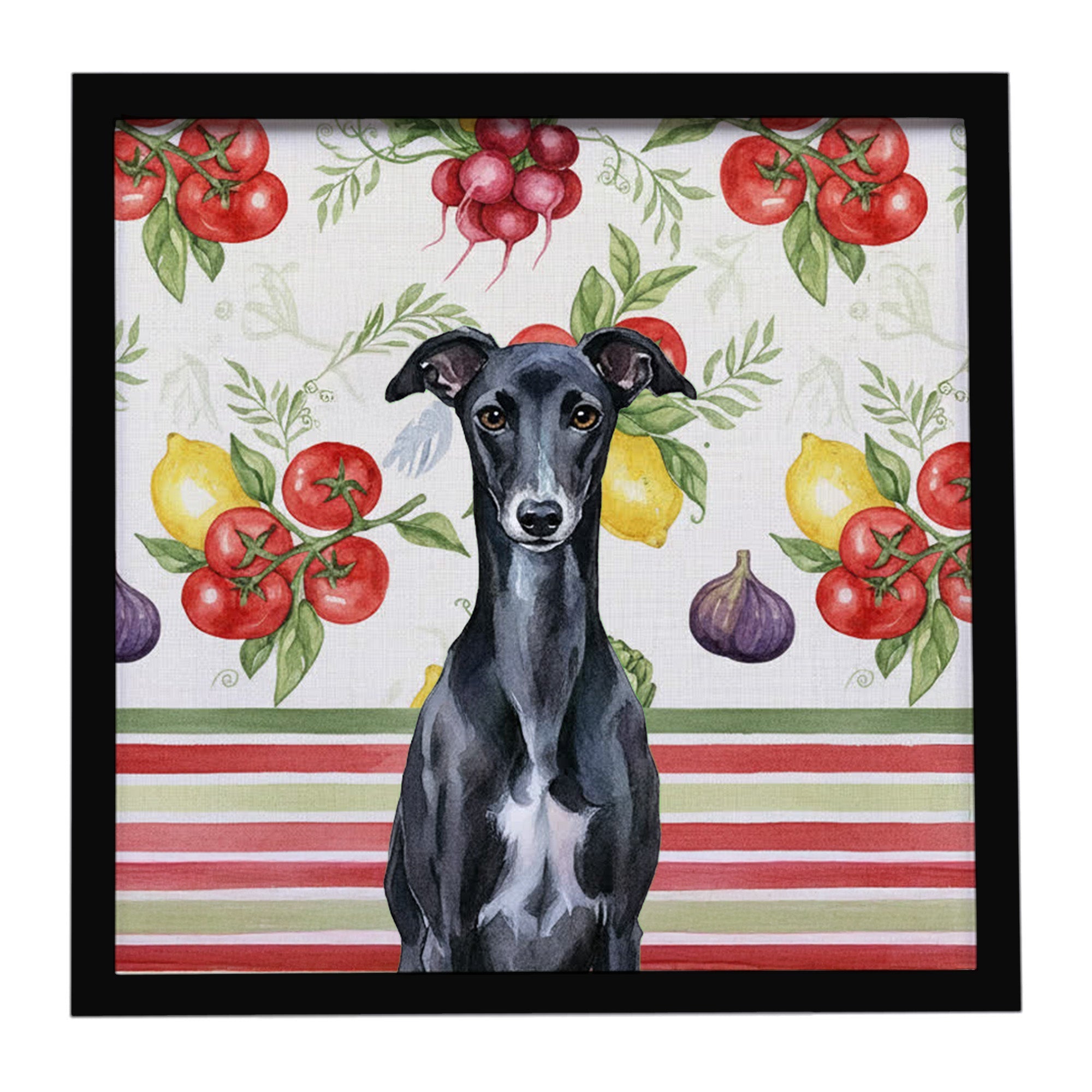 Black Whippet Vegetables Framed Metal Print Bathroom, Kitchen, Office, Home Decor Wall Art Ready to Hang, Square, 8X8