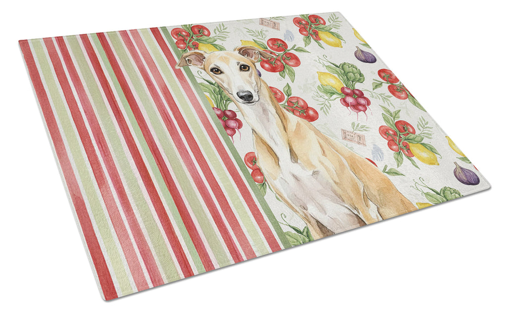 Fawn Whippet Vegetables Cutting Board Tempered Glass Kitchen Cutting Surface, Heat Resistant Chopping, Non-Slip Feet, Food Prep & Serving