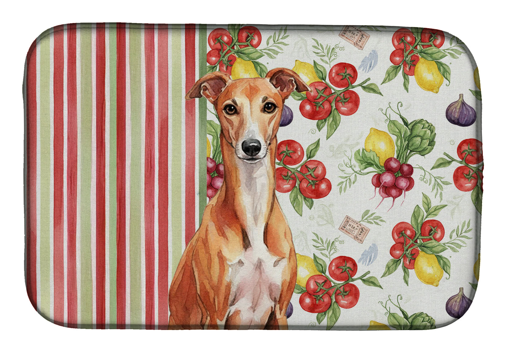 Red Whippet Vegetables Dish Drying Mat Absorbent Dish Drying Mat Pad for Kitchen Counter Dish Drainer Mat for Countertop, 14 x 21", Multicolor