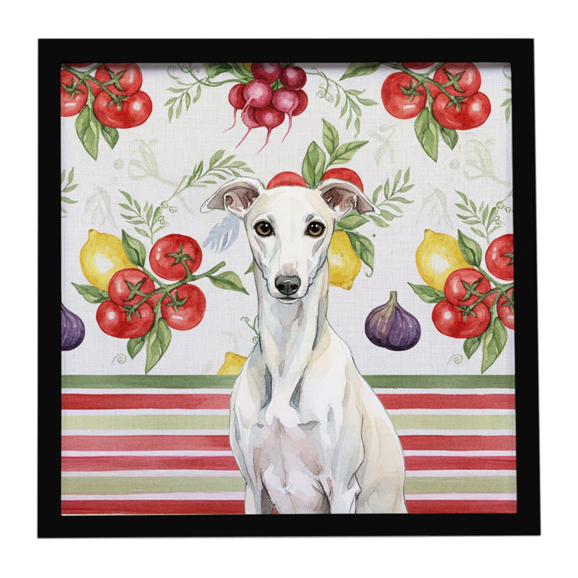 White Whippet Vegetables Framed Metal Print Bathroom, Kitchen, Office, Home Decor Wall Art Ready to Hang, Square, 8X8
