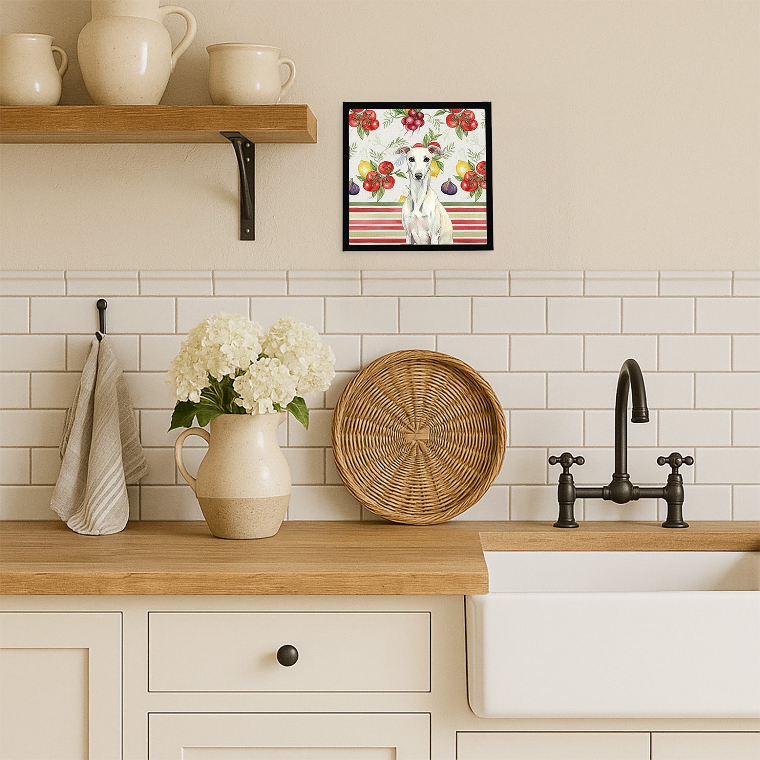 White Whippet Vegetables Framed Metal Print Bathroom, Kitchen, Office, Home Decor Wall Art Ready to Hang, Square, 8X8