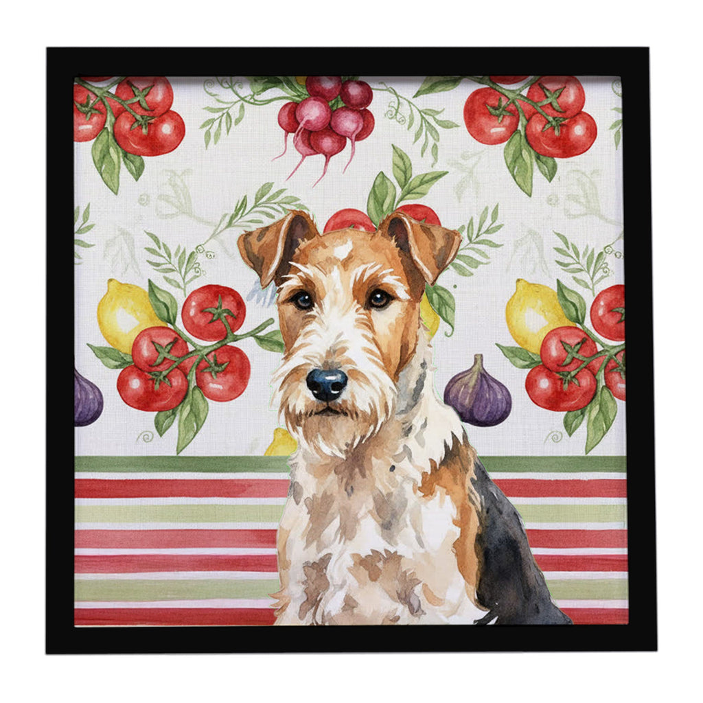 Wire Fox Terrier Vegetables Framed Metal Print Bathroom, Kitchen, Office, Home Decor Wall Art Ready to Hang, Square, 8X8