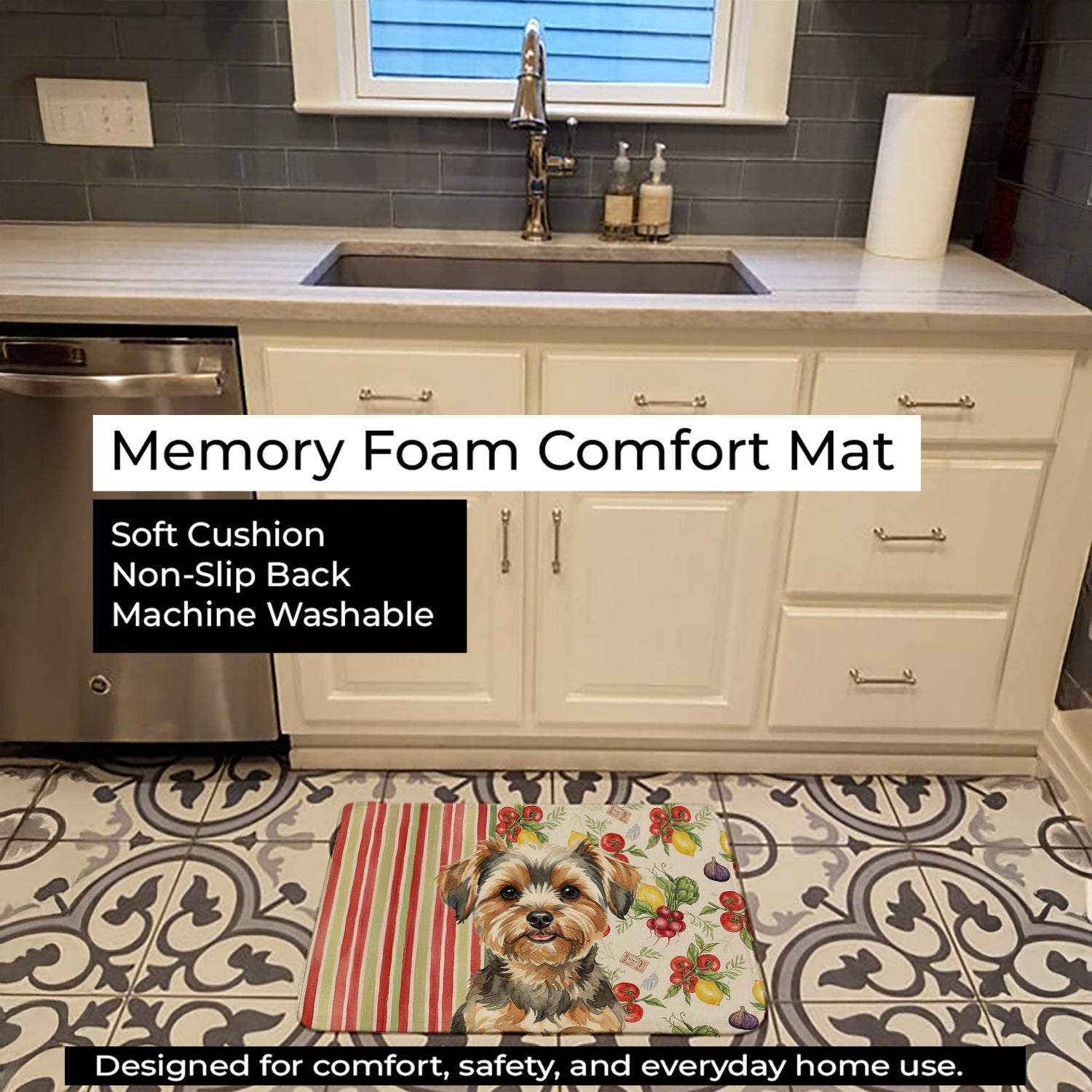 Yorkiepoo Vegetables Memory Foam Kitchen Mat Machine Washable Anti-Fatigue Cushion Comfort Bath or Kitchen Rug