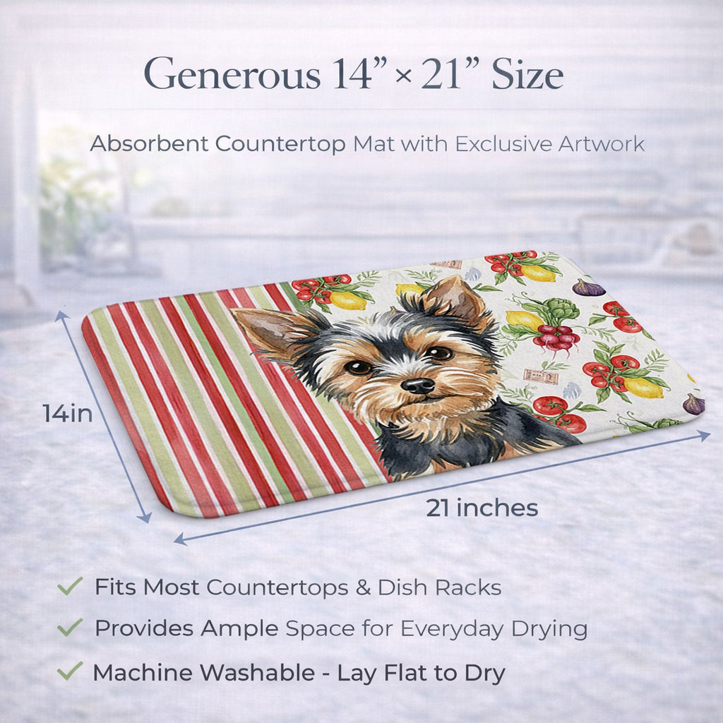 Black and Tan Yorkshire Terrier Vegetables Dish Drying Mat Absorbent Dish Drying Mat Pad for Kitchen Counter Dish Drainer Mat for Countertop, 14 x 21", Multicolor